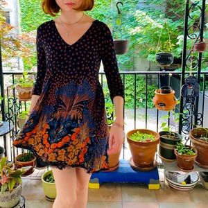 Ecoté Black Floral Frock Dress 3/4 Sleeve Size S